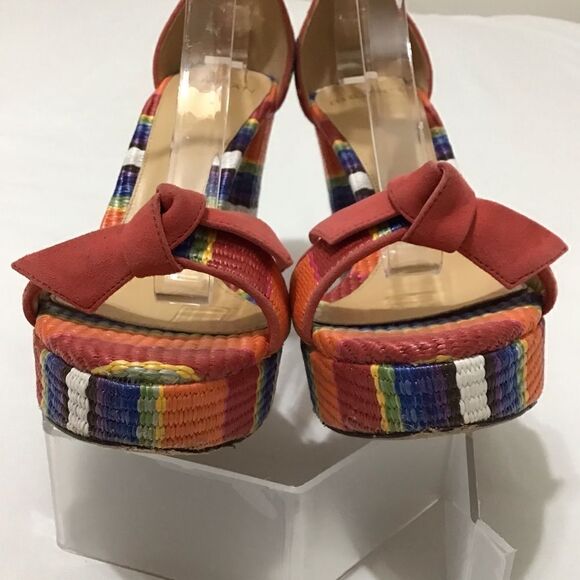 Alexandre Birman Straw Stripe Ankle Tie Chunky Heel Platform Sandal Size 37 1/2 - Picture 9 of 14